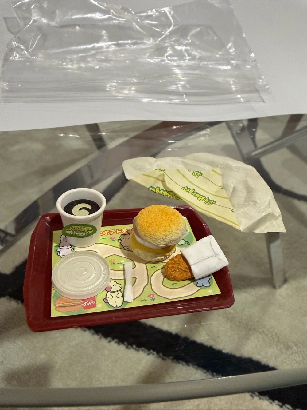 Miniature Fast Food Tray with Burger, Coffee, and Fries